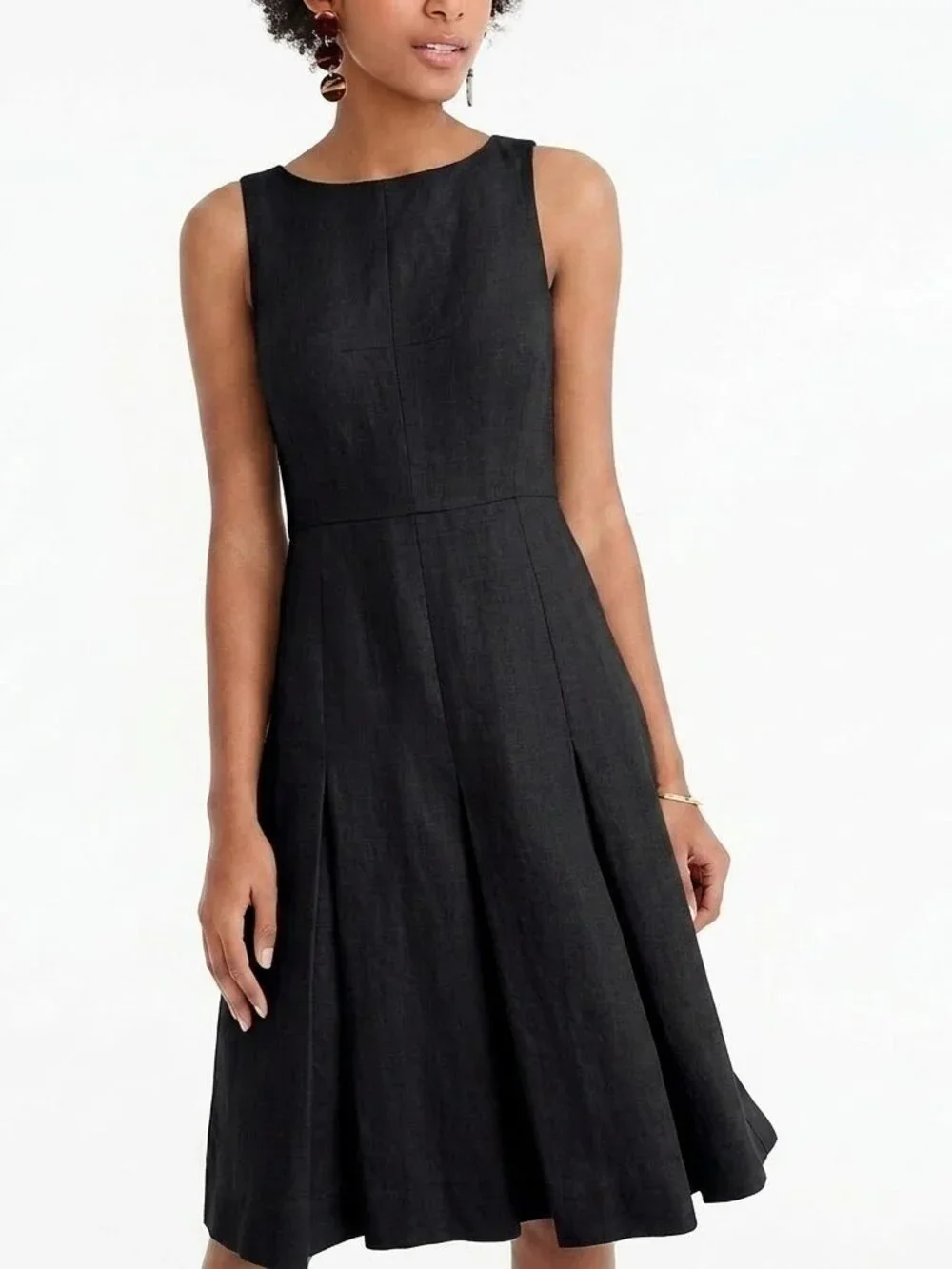 j crew pleated a line dress NWT J.Crew 365 A-line in Black Structured Linen Sleeveless 00 Y2K Homecoming Dresses | color:Green Black global-composition-100% Silk
